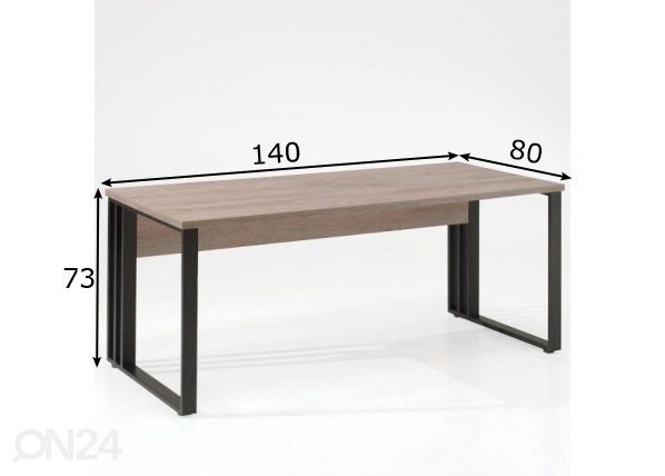 Työpöytä Rio2 140 cm humus tammi mitat