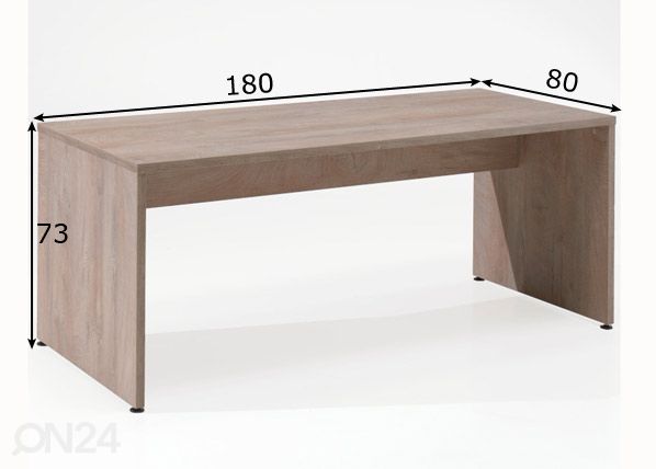 Työpöytä Rio2 180 cm humus tammi mitat