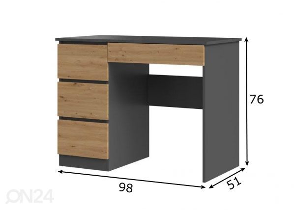 Työpöytä Tempo 98 cm mitat