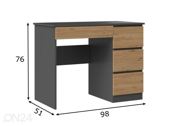 Työpöytä Tempo 98 cm mitat