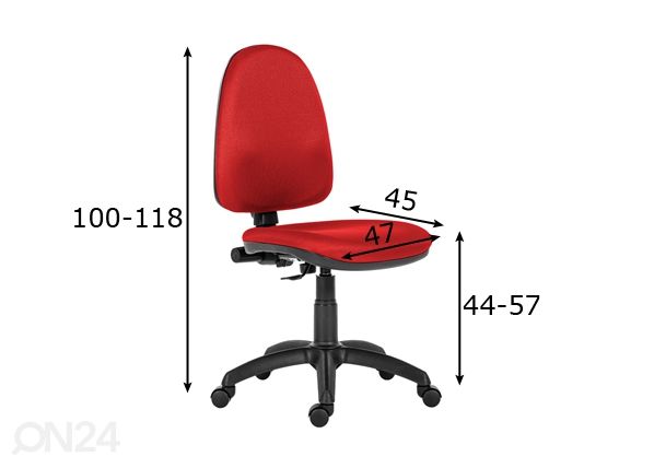 Työtuoli Mek D3, punainen mitat