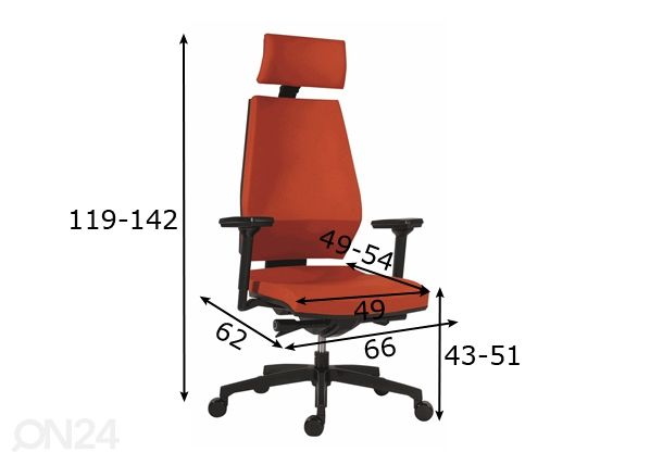 Työtuoli Syn Motion mitat