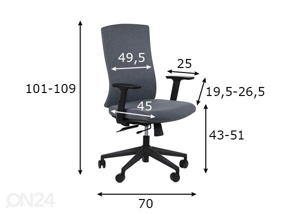Työtuoli Tono, grafiitti mitat