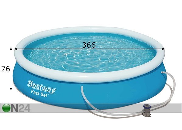 Uima-allas Bestway Fast Set 366x76 cm suodatinpumpulla mitat