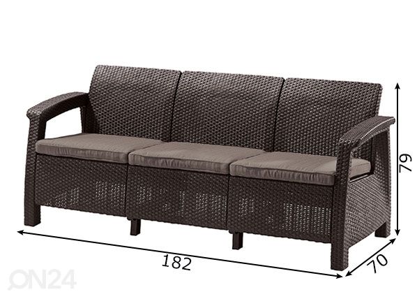 Ulkosohva Keter Corfu Loveseat kolmelle, ruskea mitat