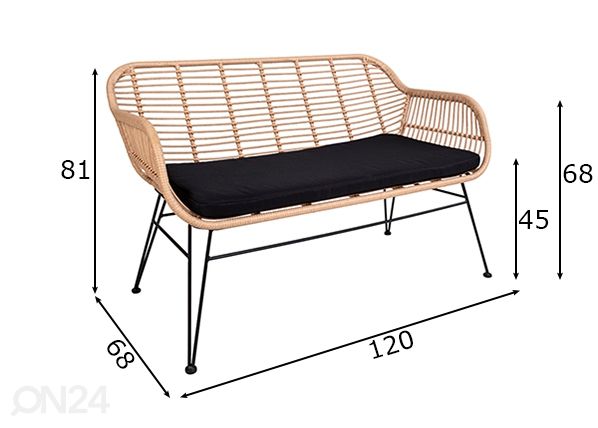 Ulkosohva Trieste 120 cm mitat