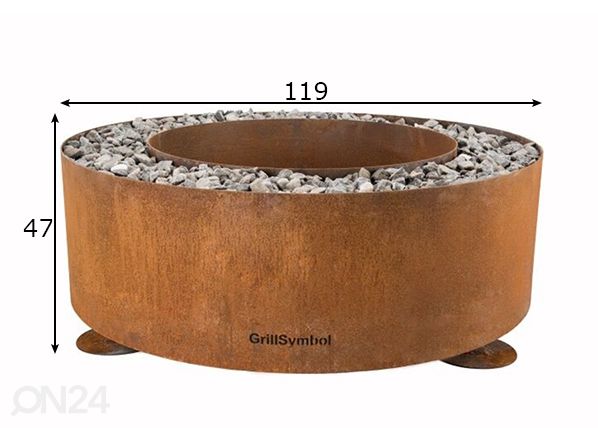 Ulkotulisija Cor-ten terästä GrillSymbol Luna mitat