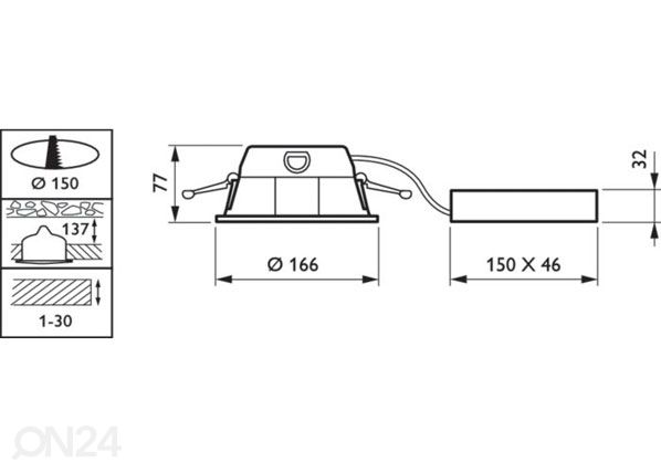 Upotettava kattovalaisin Philips mitat