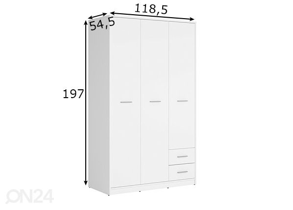 Vaatekaappi 118,5 cm mitat