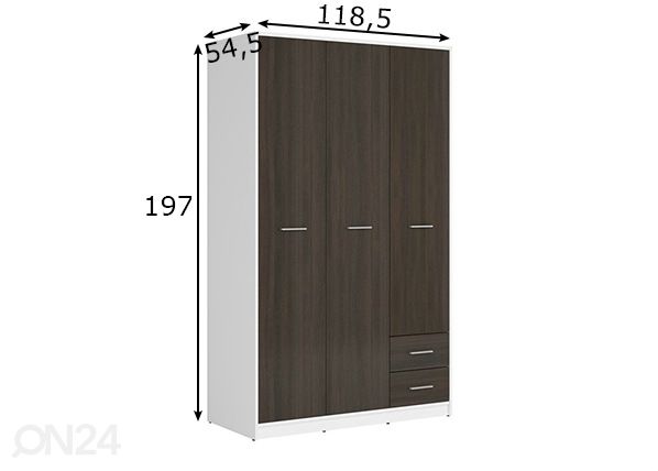 Vaatekaappi 118,5 cm mitat