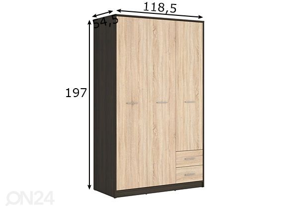Vaatekaappi 118,5 cm mitat