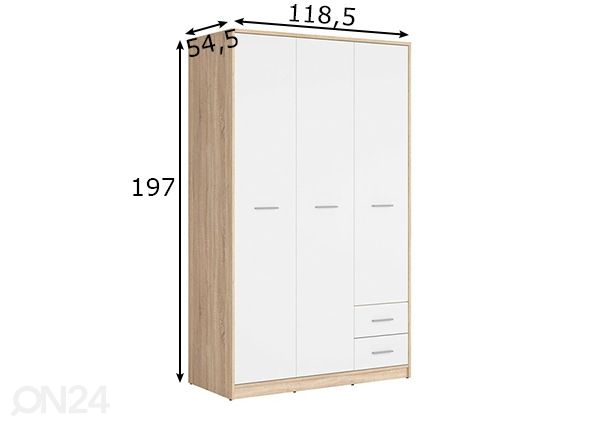 Vaatekaappi 118,5 cm mitat