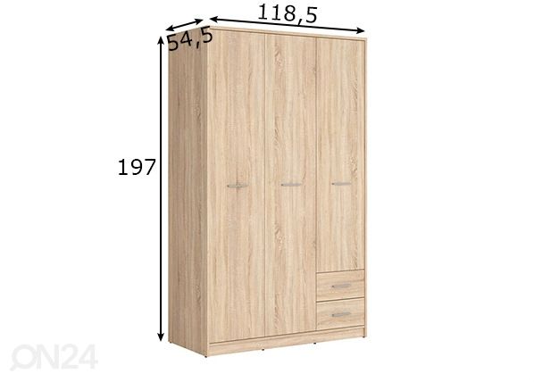 Vaatekaappi 118,5 cm mitat
