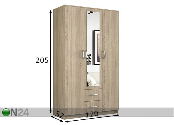 Vaatekaappi 120 cm mitat