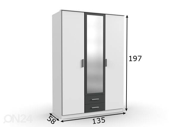 Vaatekaappi 135 cm Rocco2 mitat