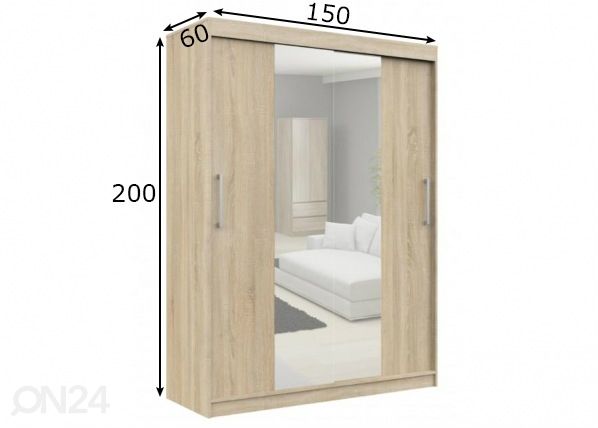 Vaatekaappi 150 cm mitat