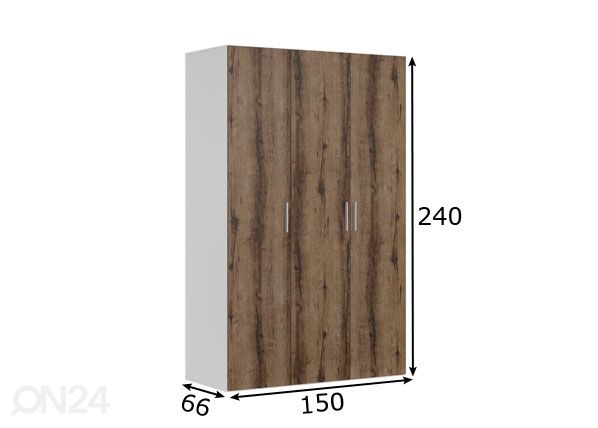 Vaatekaappi 150 cm mitat