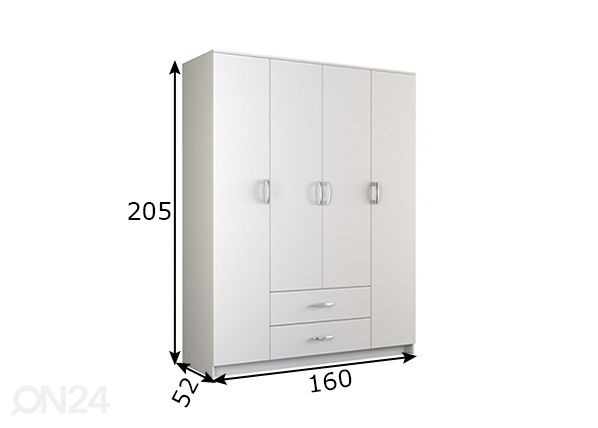 Vaatekaappi 160 cm mitat