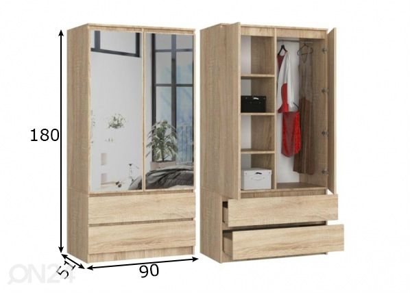 Vaatekaappi 90 cm mitat
