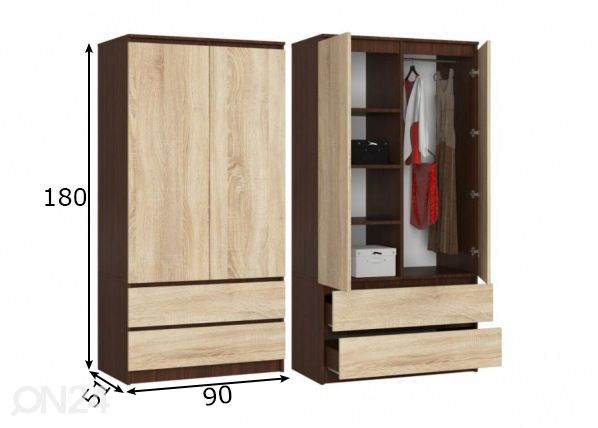 Vaatekaappi 90 cm mitat