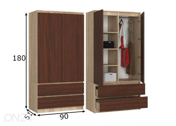 Vaatekaappi 90 cm mitat
