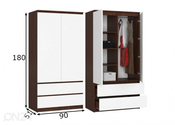 Vaatekaappi 90 cm mitat