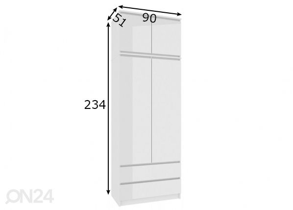 Vaatekaappi 90 cm mitat