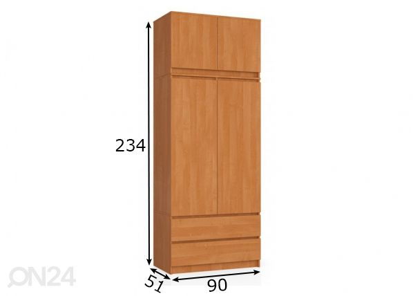 Vaatekaappi 90 cm, leppä mitat