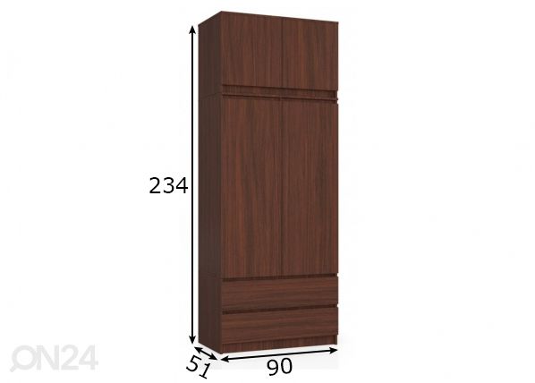 Vaatekaappi 90 cm, wenge mitat