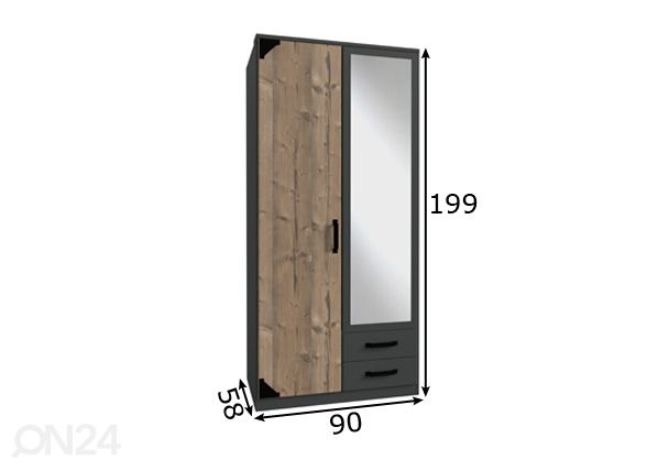 Vaatekaappi Bochum 90 cm mitat