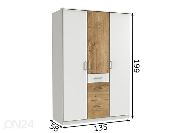 Vaatekaappi Click 135 cm mitat