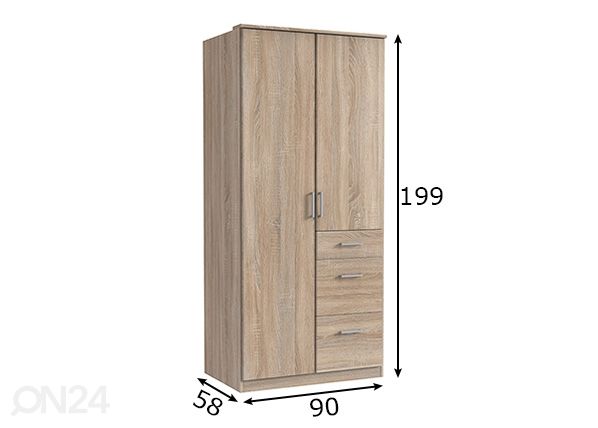 Vaatekaappi Click 90 cm mitat