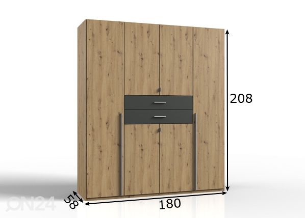Vaatekaappi Denver 180 cm mitat