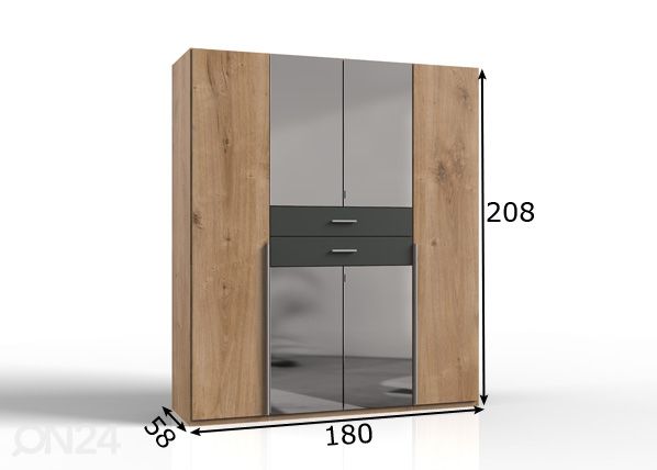 Vaatekaappi Denver 180 cm mitat