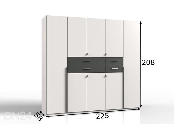 Vaatekaappi Denver 225 cm mitat
