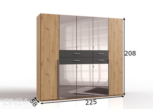 Vaatekaappi Denver 225 cm mitat