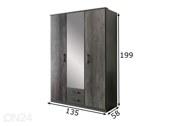 Vaatekaappi Duisburg 135 cm mitat