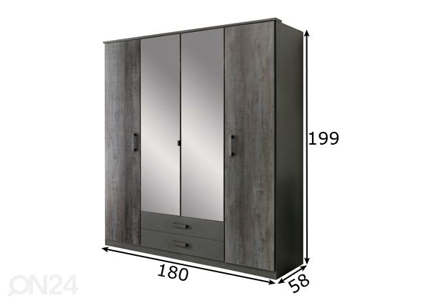Vaatekaappi Duisburg 180 cm mitat