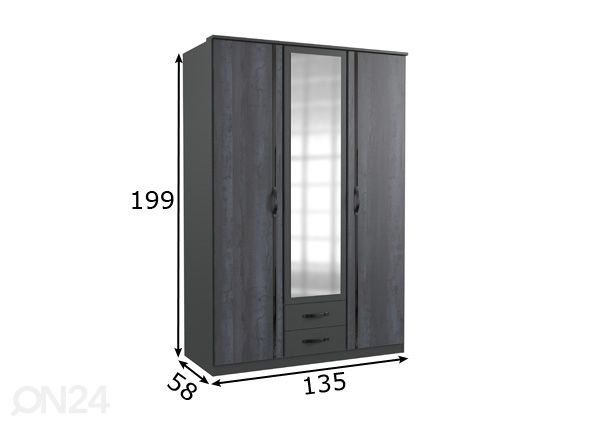 Vaatekaappi Duo2 135 cm mitat