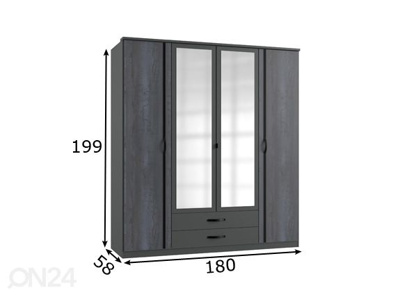 Vaatekaappi Duo2 180 cm mitat