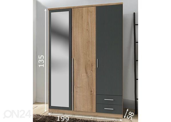 Vaatekaappi Eifel 135 cm mitat