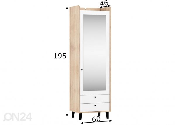 Vaatekaappi/eteiskaappi Glandore 60 cm mitat