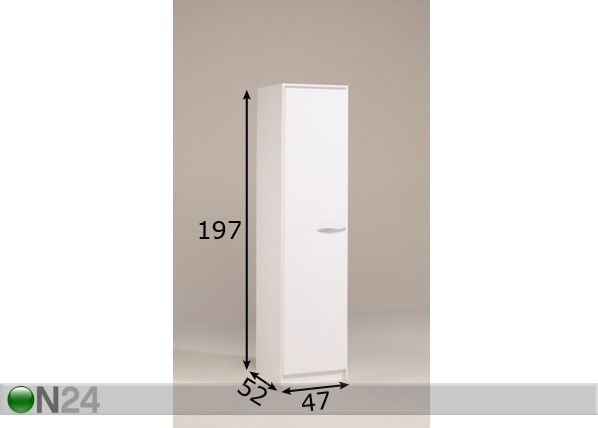 Vaatekaappi EVO 1 ovinen valkoinen mitat