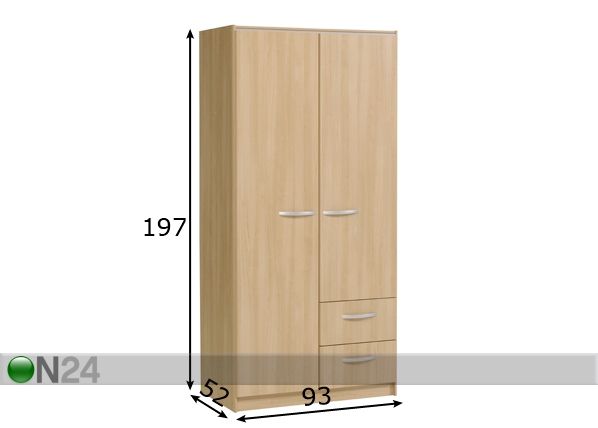Vaatekaappi EVO, 2 ovinen mitat