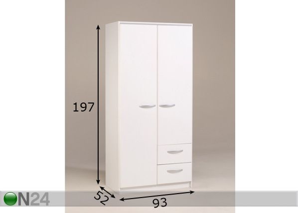 Vaatekaappi EVO 2 ovinen valkoinen mitat