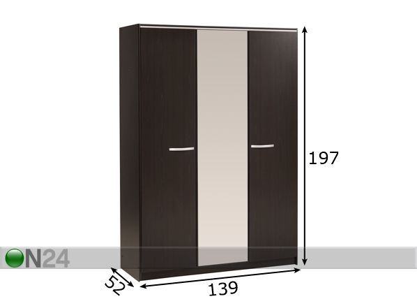 Vaatekaappi EVO 3-ovinen coffee mitat