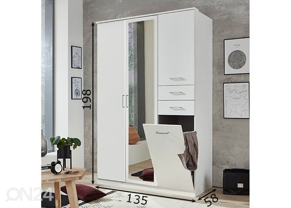 Vaatekaappi Frankfurt 135 cm mitat