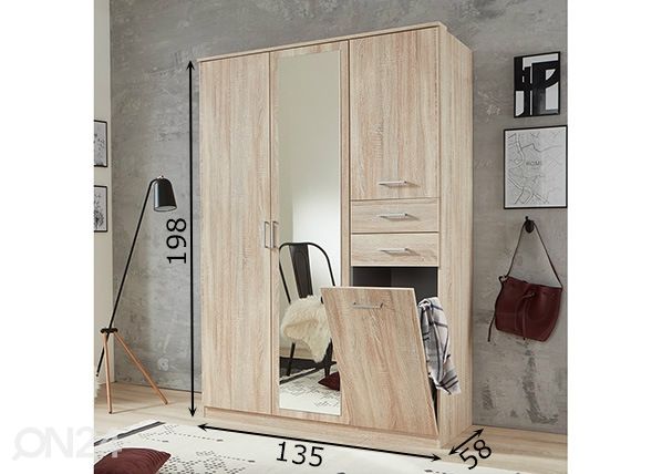 Vaatekaappi Frankfurt 135 cm mitat
