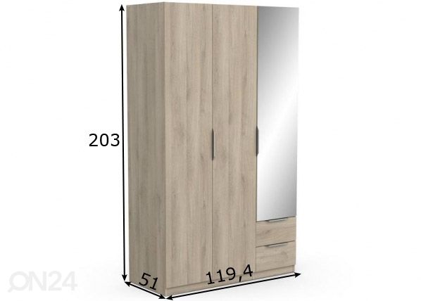 Vaatekaappi Ghost 120 cm mitat