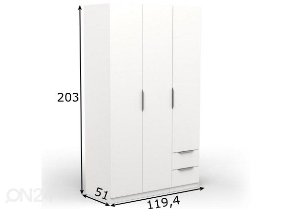 Vaatekaappi Ghost 120 cm mitat
